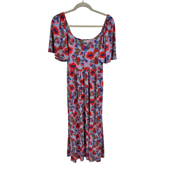 Boden Dresses & Skirts - Boden Amelie Jersey Midi Dress Blue Red Floral Flutter Sleeve Pockets US 10R